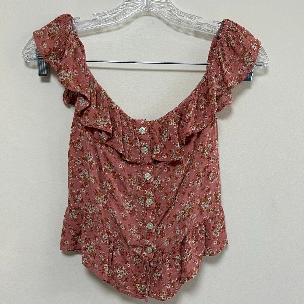 American Eagle Outfitters Dusty Pink Floral Off Shoulder Crop Top